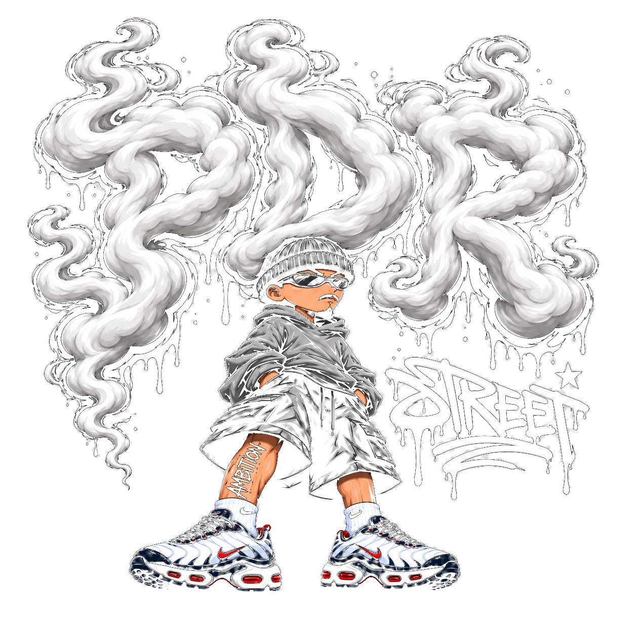 Arte PDR STREET: personagem com bigode e cavanhaque, sem cigarro e sem brinco